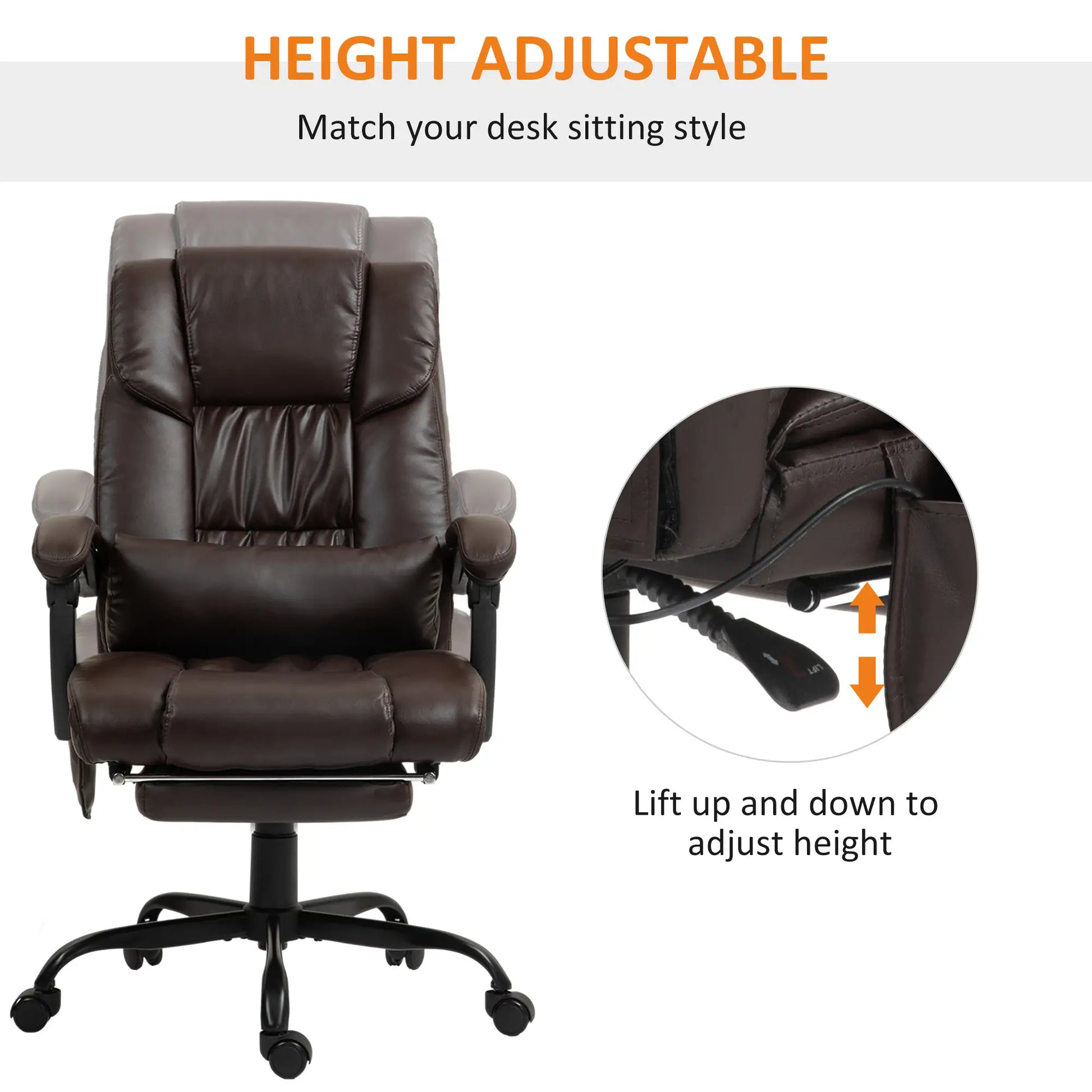 6-Point Vibration Massage Chair, Height Adjustable, Reclining, Brown Executive & Manager Chairs at Gallery Canada