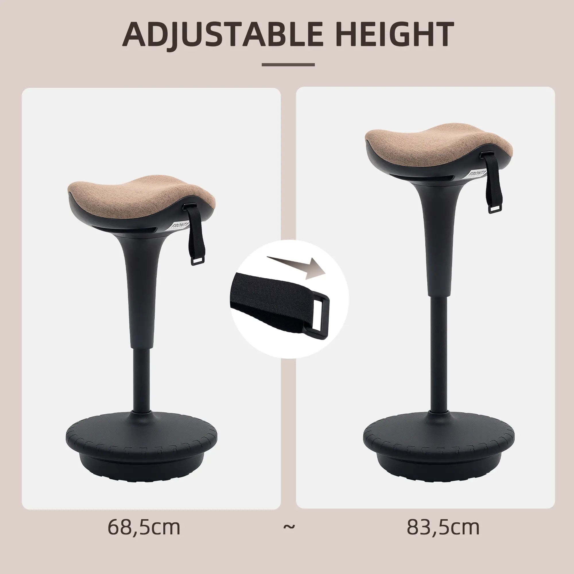 Adjustable Ergonomic Swivel Standing Stool, Brown Office Chairs at Gallery Canada