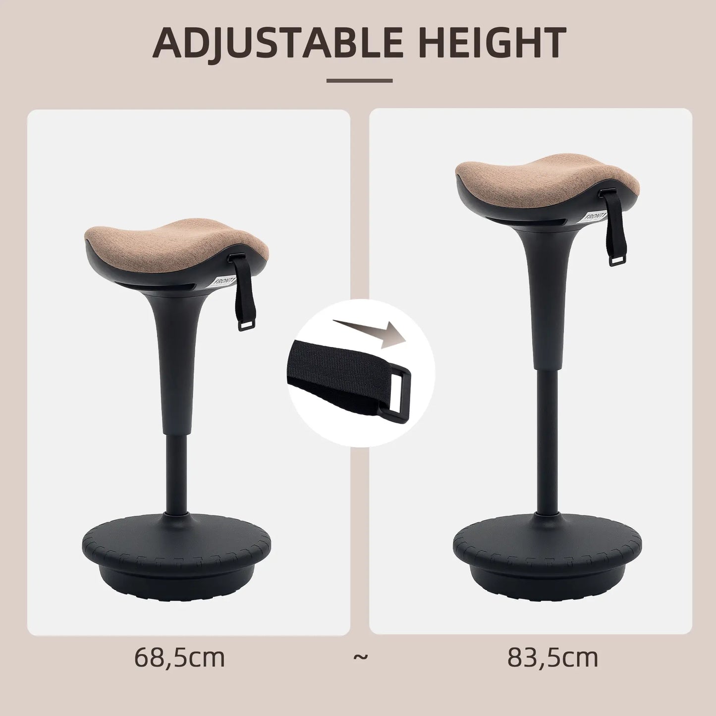 Adjustable Ergonomic Swivel Standing Stool, Brown Office Chairs at Gallery Canada