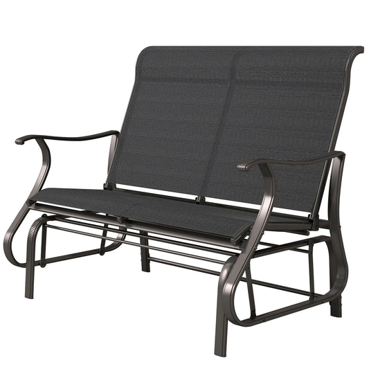 Garden Double Gliding Chair, Steel Frame, Mesh Seat Backrest, Black Outdoor Gliders Black, Brown at Gallery Canada