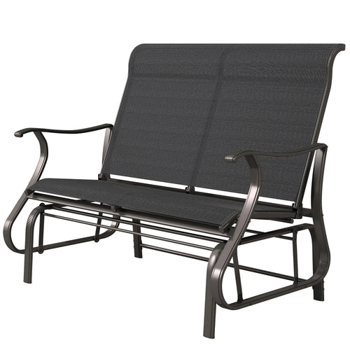 Garden Double Gliding Chair, Steel Frame, Mesh Seat Backrest, Black