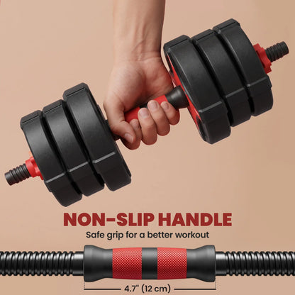 Set d'haltères réglables 5-en-1 de 44 lbs, Noir Rouge
