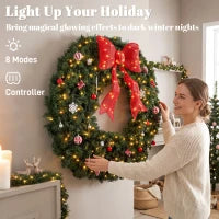 Artificial Xmas Wreath 36" Pre-Lit 130 LED Lights, Green