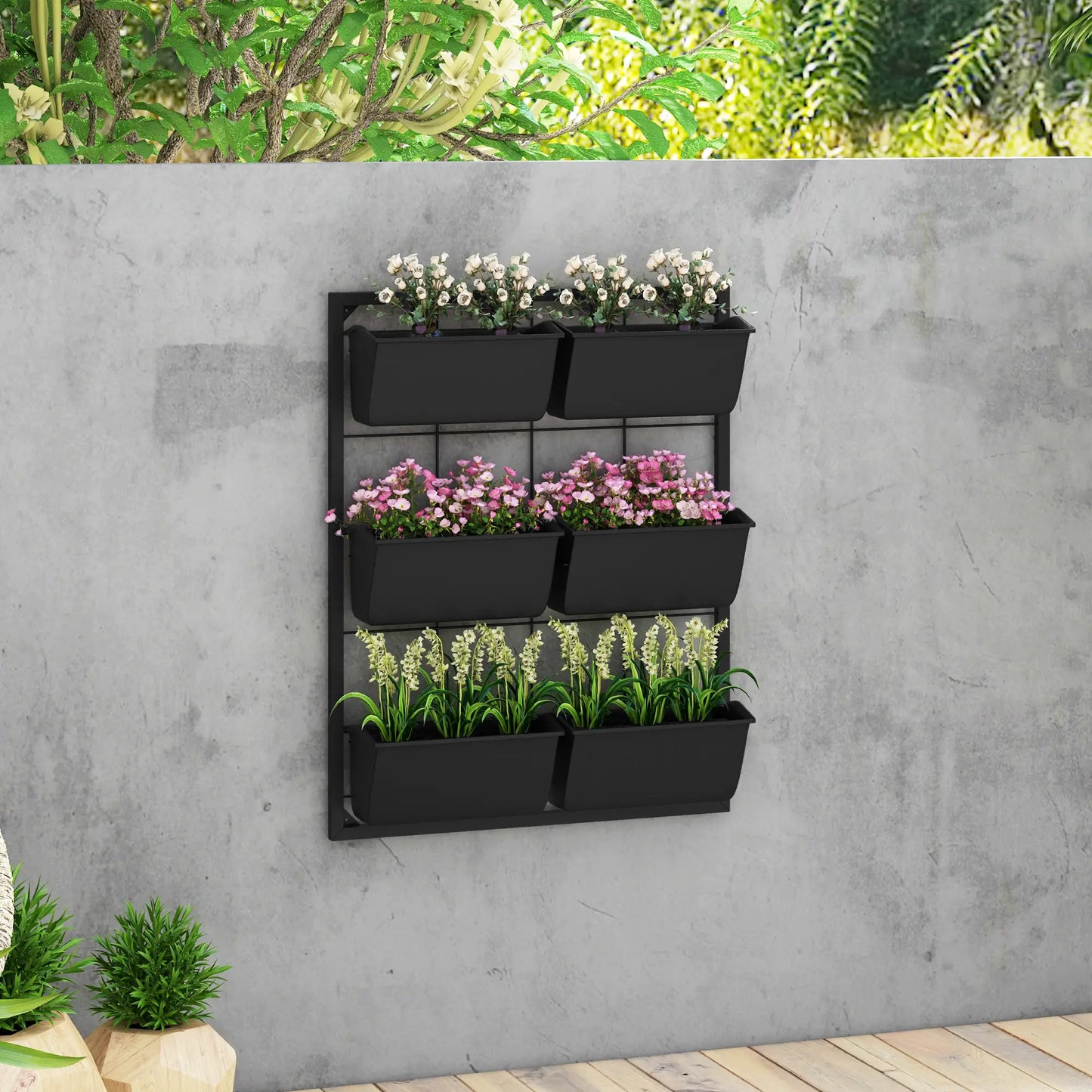 3-Tier Wall Planter With 6 Pots, Indoor Outdoor Hanging Plant Holder Plant Stands at Gallery Canada