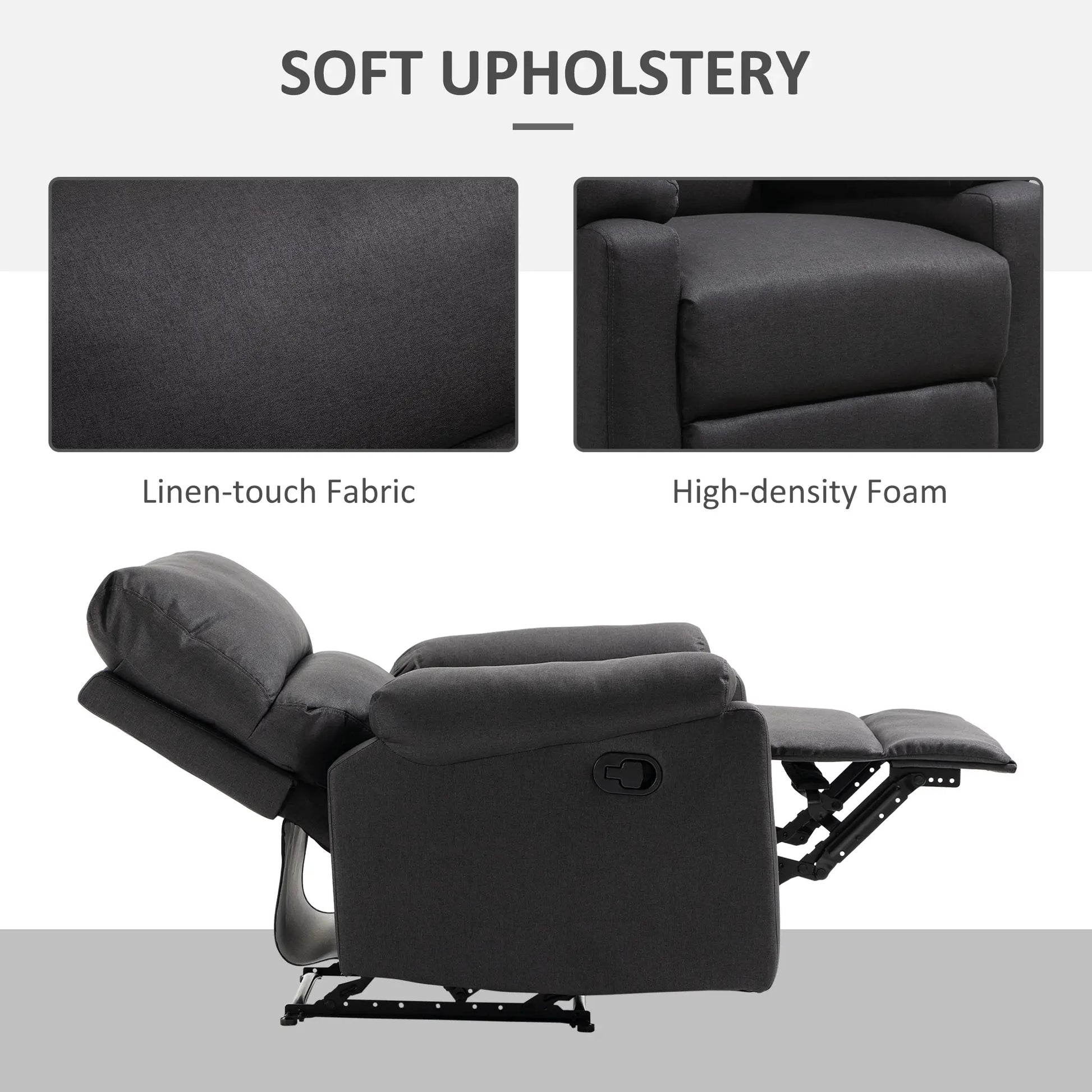Manual Recliner Chair with Footrest, Padded Seat, Dark Grey Single Sofas at Gallery Canada
