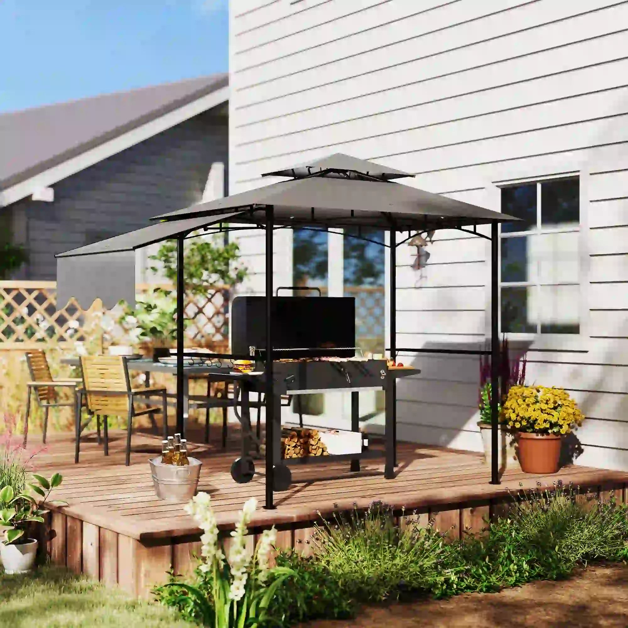 8'x5' Grill Gazebo, Double Tiered Barbecue Shelter, Light Grey BBQ Grill Gazebos at Gallery Canada