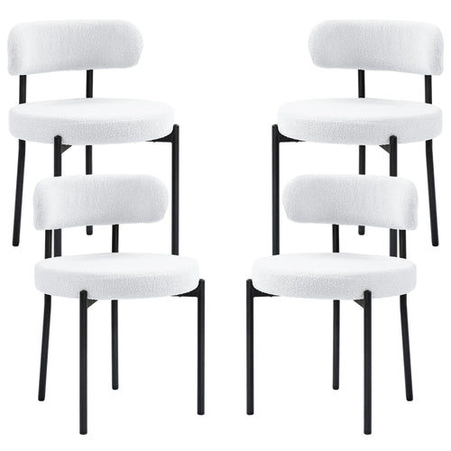 4 Kitchen Chairs, Modern Dining, Berber Fleece Upholstery, Steel Legs, Cream White