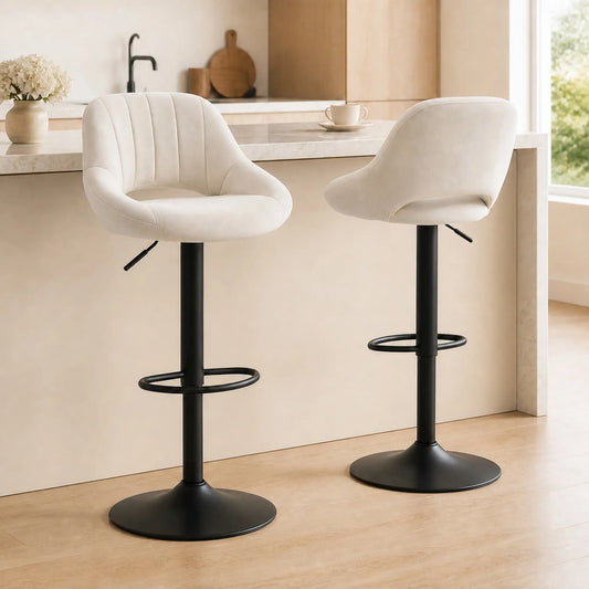 Swivel Bar Stools Set of 2, Adjustable Height, Plush Upholstered, Cream Bar Stools Cream at Gallery Canada