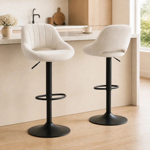 Swivel Bar Stools Set of 2, Adjustable Height, Plush Upholstered, Cream