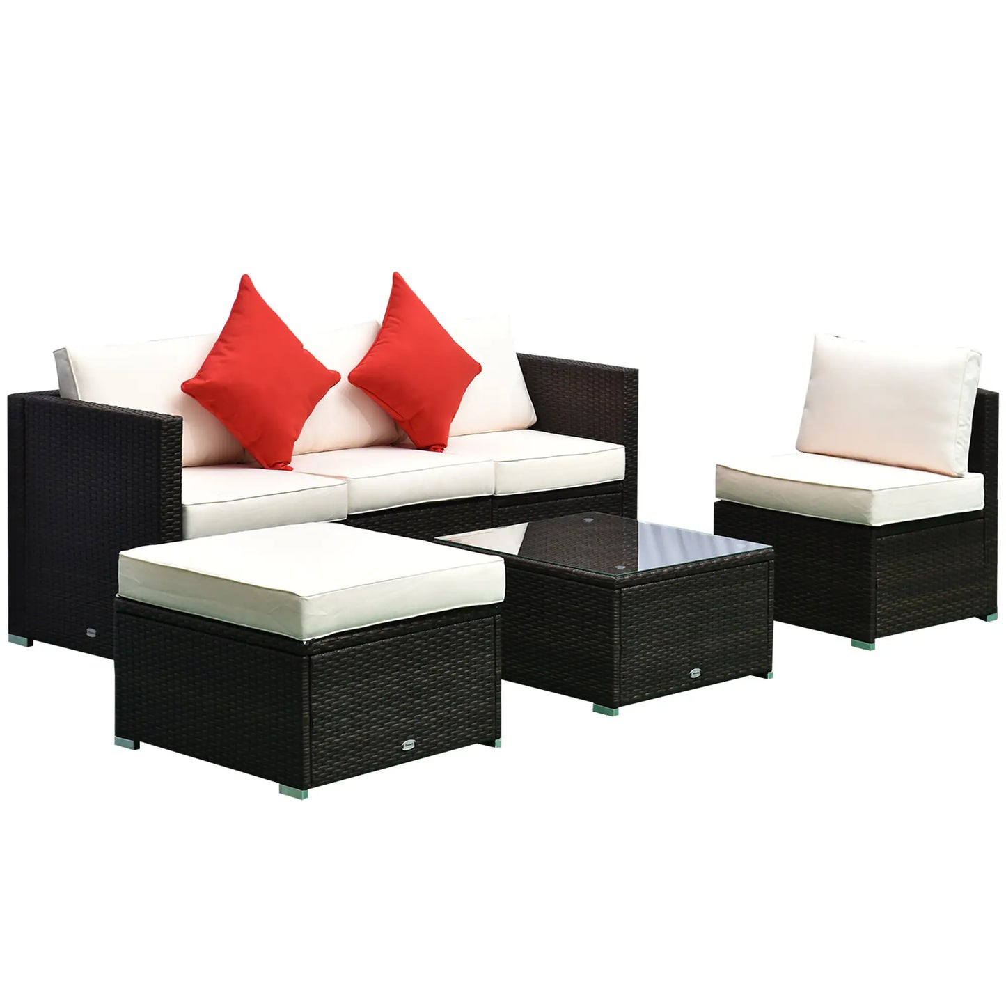 6-Piece Outdoor PE Rattan Sofa Set, Thick Cushions, Glass Top Table, Dark Coffee, Cream White Patio Furniture Sets at Gallery Canada