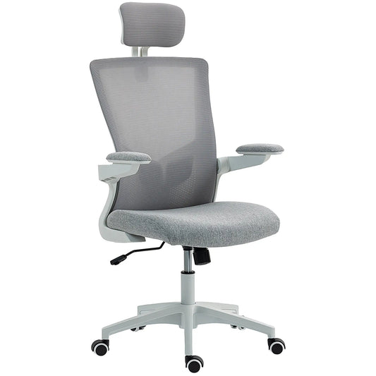 Ergonomic Office Chair, Adjustable Lumbar Support, Headrest, Flip-Up Armrests, Grey Task Chairs Grey, White at Gallery Canada