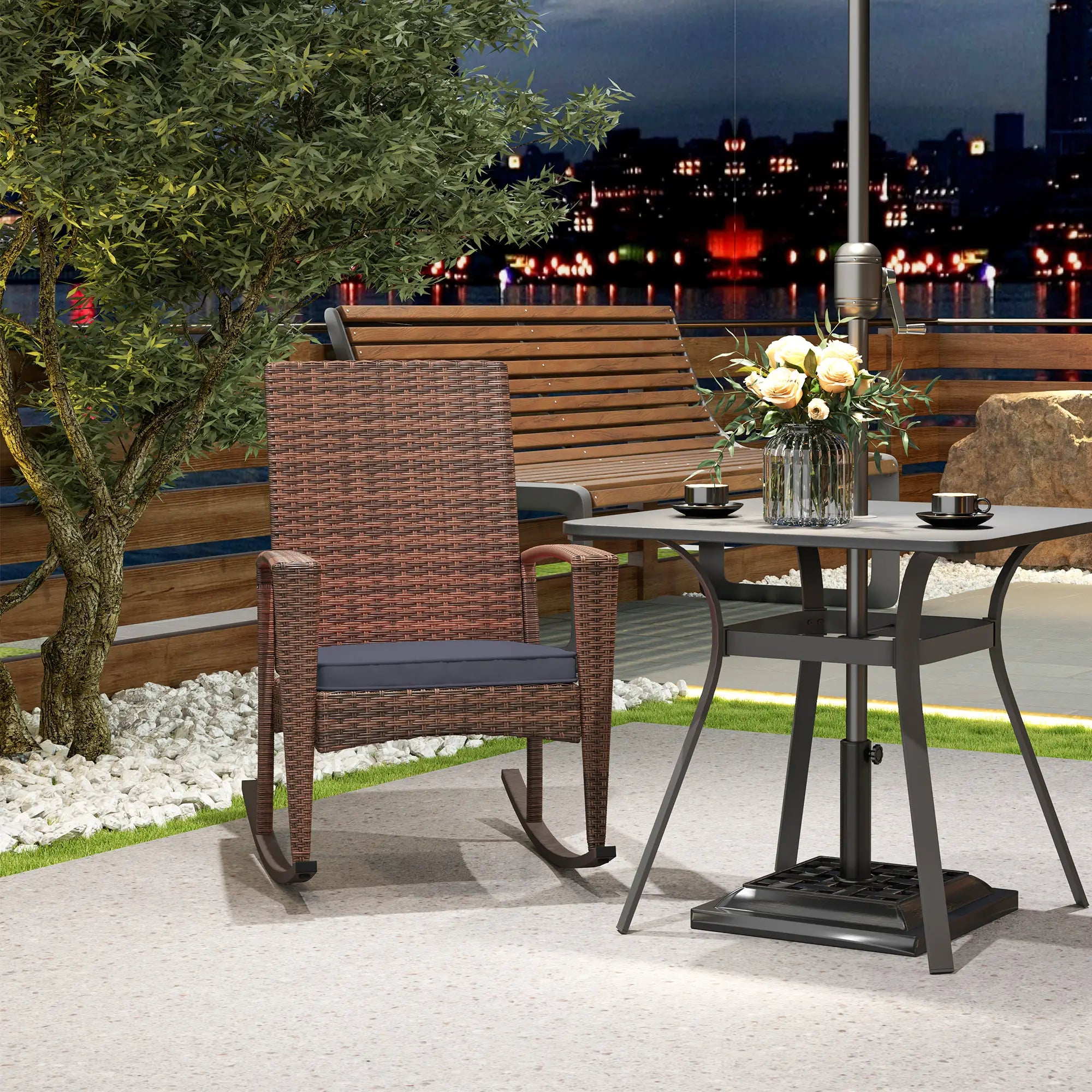 PE Rattan Rocking Chair, Garden Glider, Wicker Patio Chair, Dark Blue Outdoor Rocking Chairs at Gallery Canada