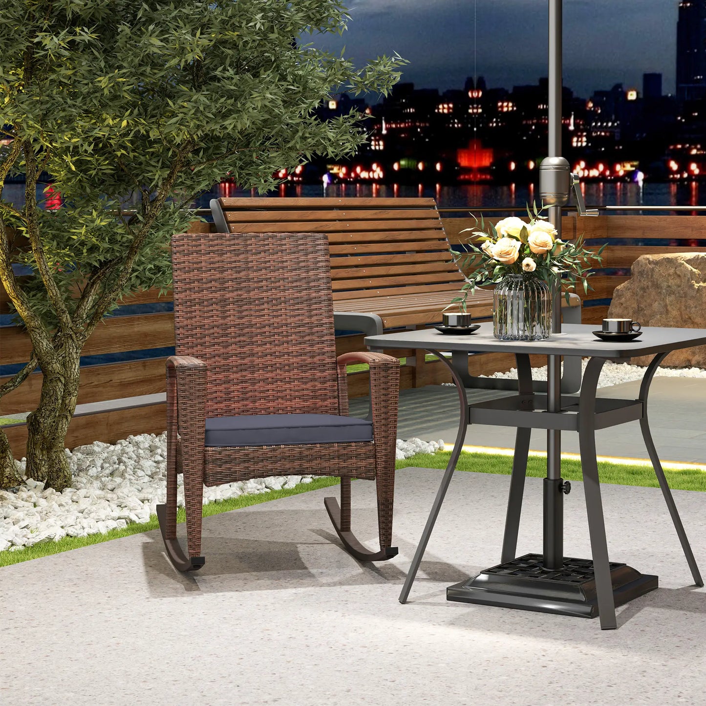 PE Rattan Rocking Chair, Garden Glider, Wicker Patio Chair, Dark Blue Outdoor Rocking Chairs at Gallery Canada
