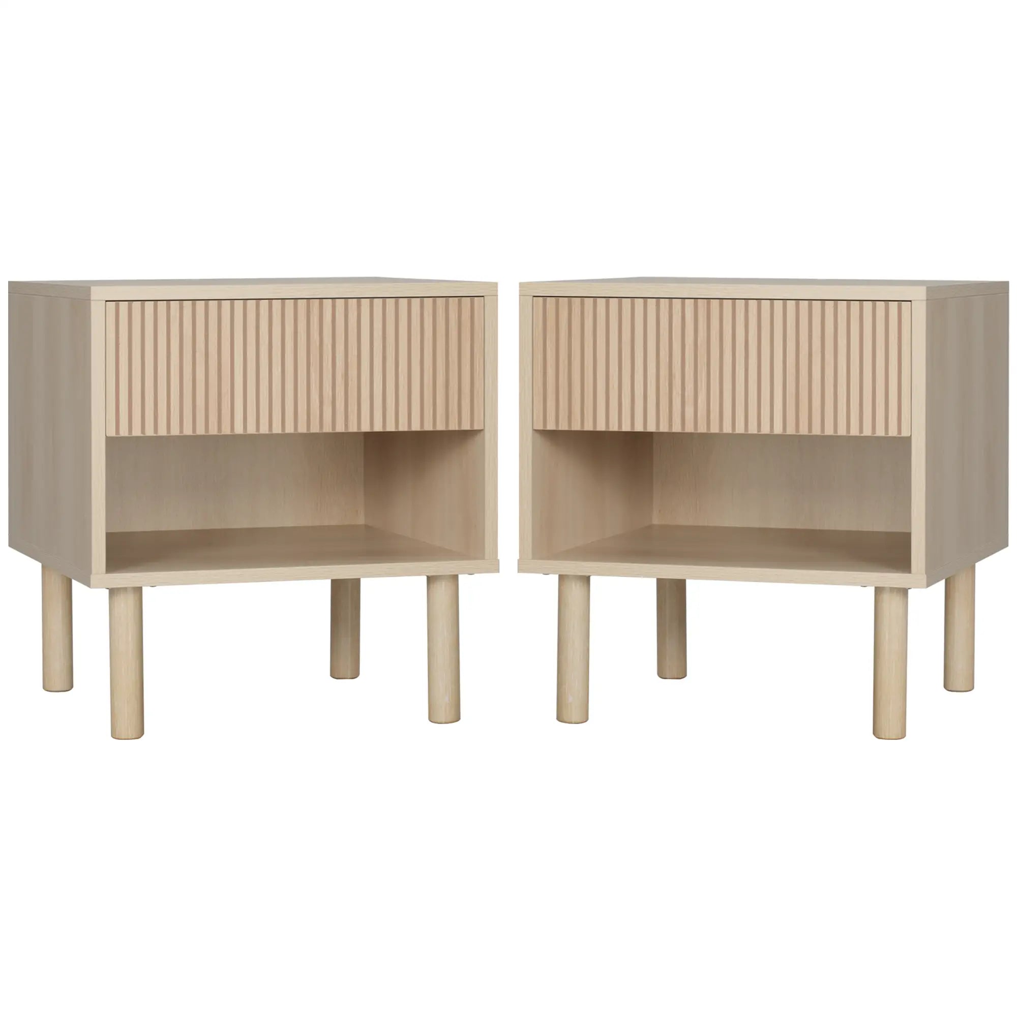 Set of 2 Nightstands, Storage Shelf, Drawer, Natural Wood Bedside Tables Natural at Gallery Canada