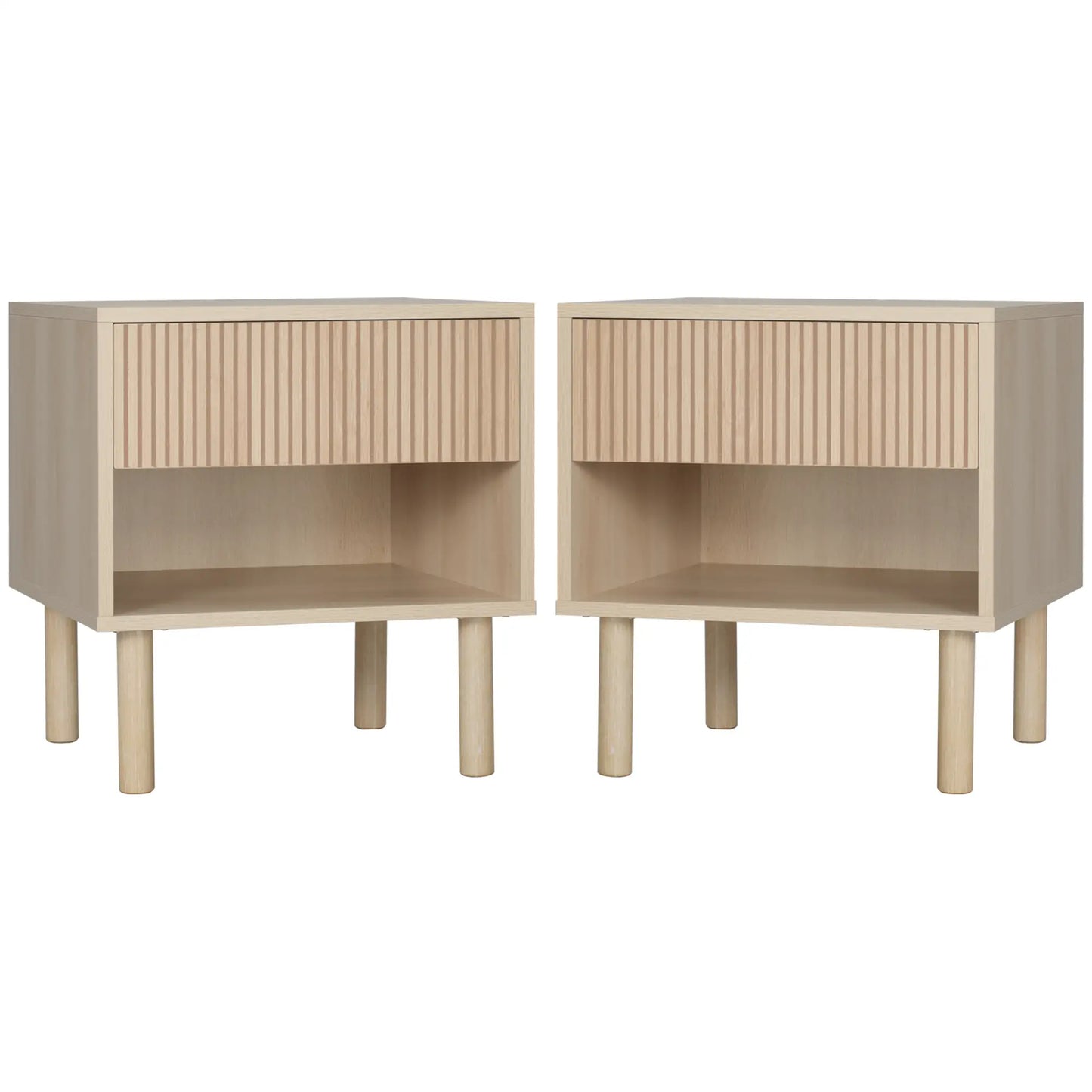 Set of 2 Nightstands, Storage Shelf, Drawer, Natural Wood Bedside Tables Natural at Gallery Canada