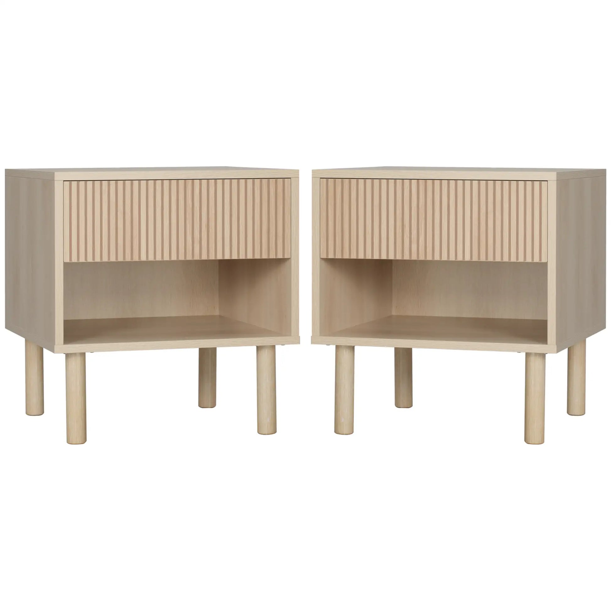 Set of 2 Nightstands, Storage Shelf, Drawer, Natural Wood Bedside Tables Natural at Gallery Canada