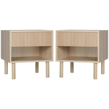 Set of 2 Nightstands, Storage Shelf, Drawer, Natural Wood Bedside Tables Natural at Gallery Canada