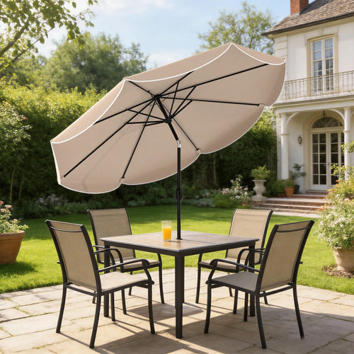 9' x 9' Round Market Umbrella, Tilt Crank Patio, Khaki