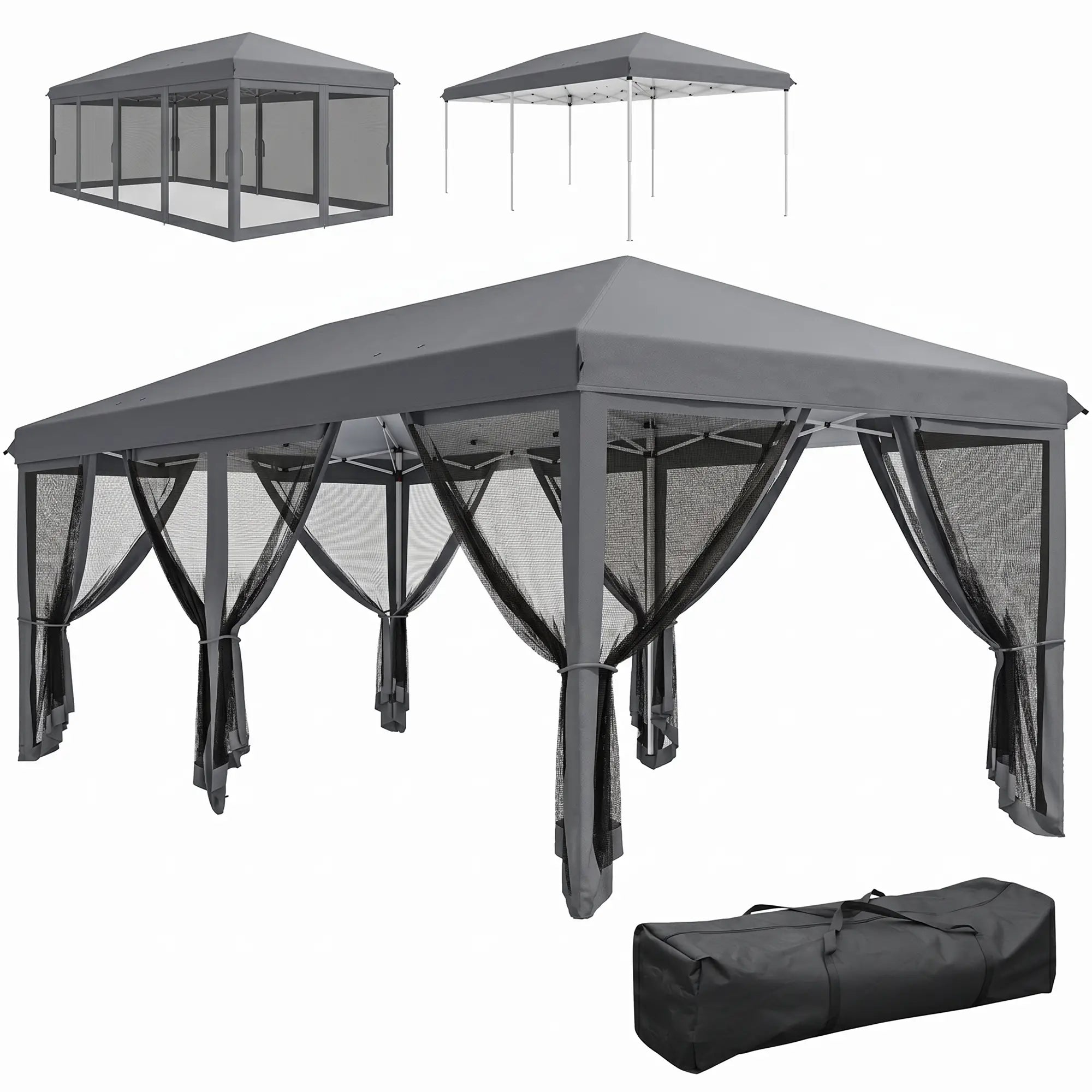 10' x 20' Pop Up Canopy Tent Gazebo, Removable Mesh Sidewall, Carry Bag, Grey Pop Up Canopies at Gallery Canada