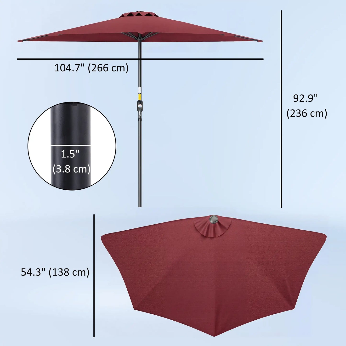 9ft Half Round Patio Umbrella, 5 Ribs, Sun Shade, Wine Red Half Round Umbrellas at Gallery Canada