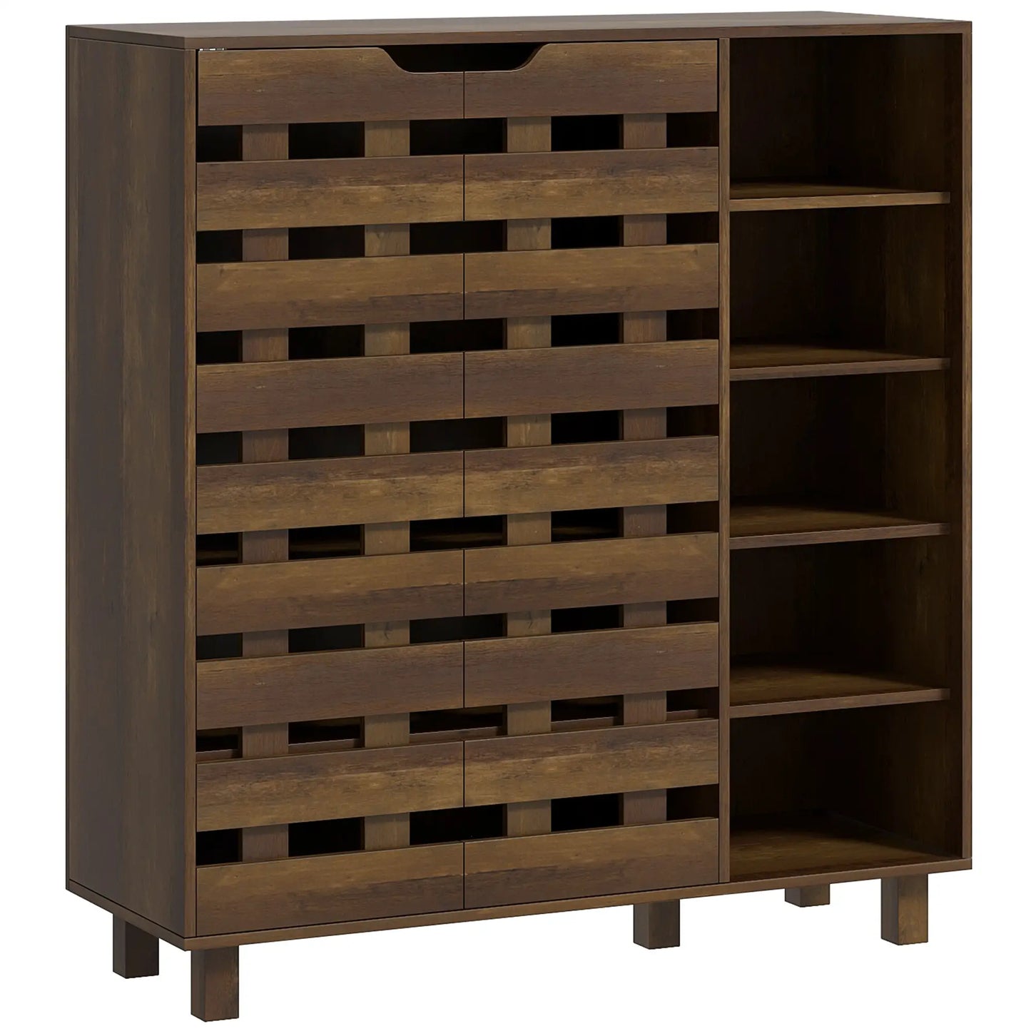 21 Pair Shoe Cabinet, 5-Tier Double Door, 5-Tier Open Shelves, Brown Shoe Storage Cabinets & Racks Brown at Gallery Canada