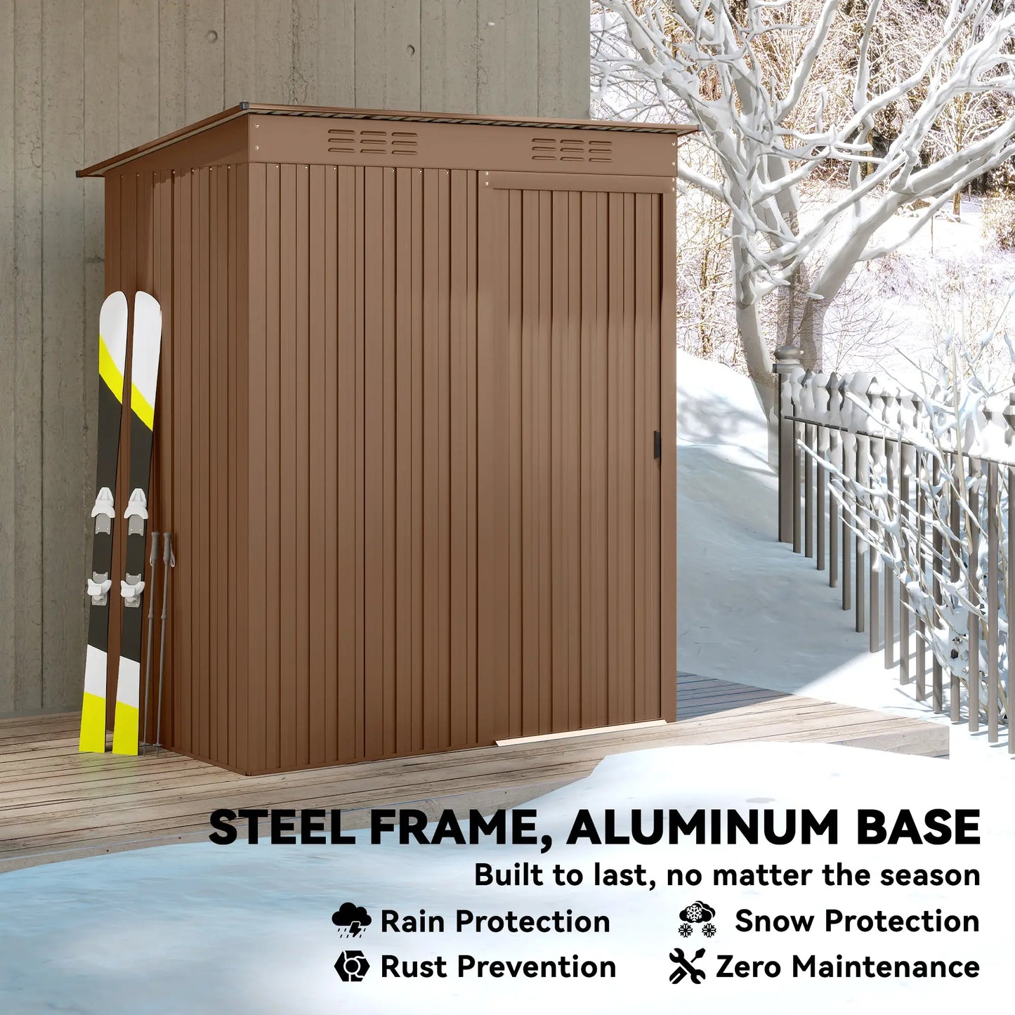 5.2' x 3.5' Metal Garden Shed, Easy Assembly, Light Brown Sheds at Gallery Canada