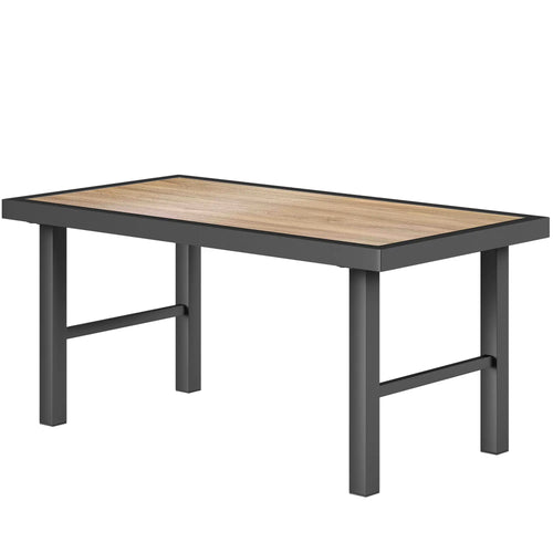 Outdoor Side Table, SPC Woodgrain Tabletop, Metal Patio Coffee Table, Brown