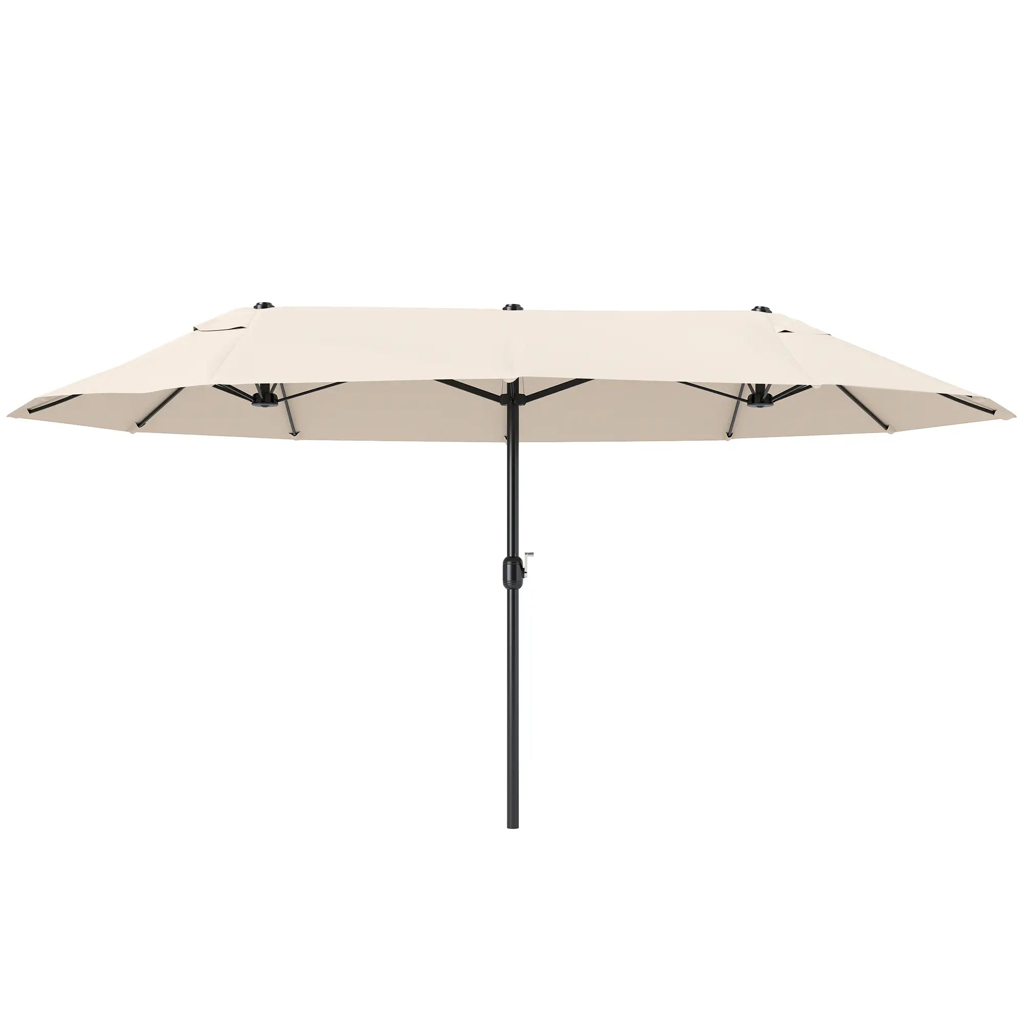 15' Outdoor Patio Umbrella, Twin Canopy Sunshade, Lift Crank, Beige Sun Umbrellas at Gallery Canada