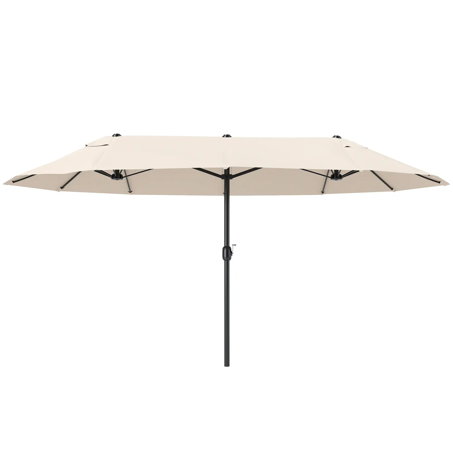 15' Outdoor Patio Umbrella, Twin Canopy Sunshade, Lift Crank, Beige Sun Umbrellas at Gallery Canada