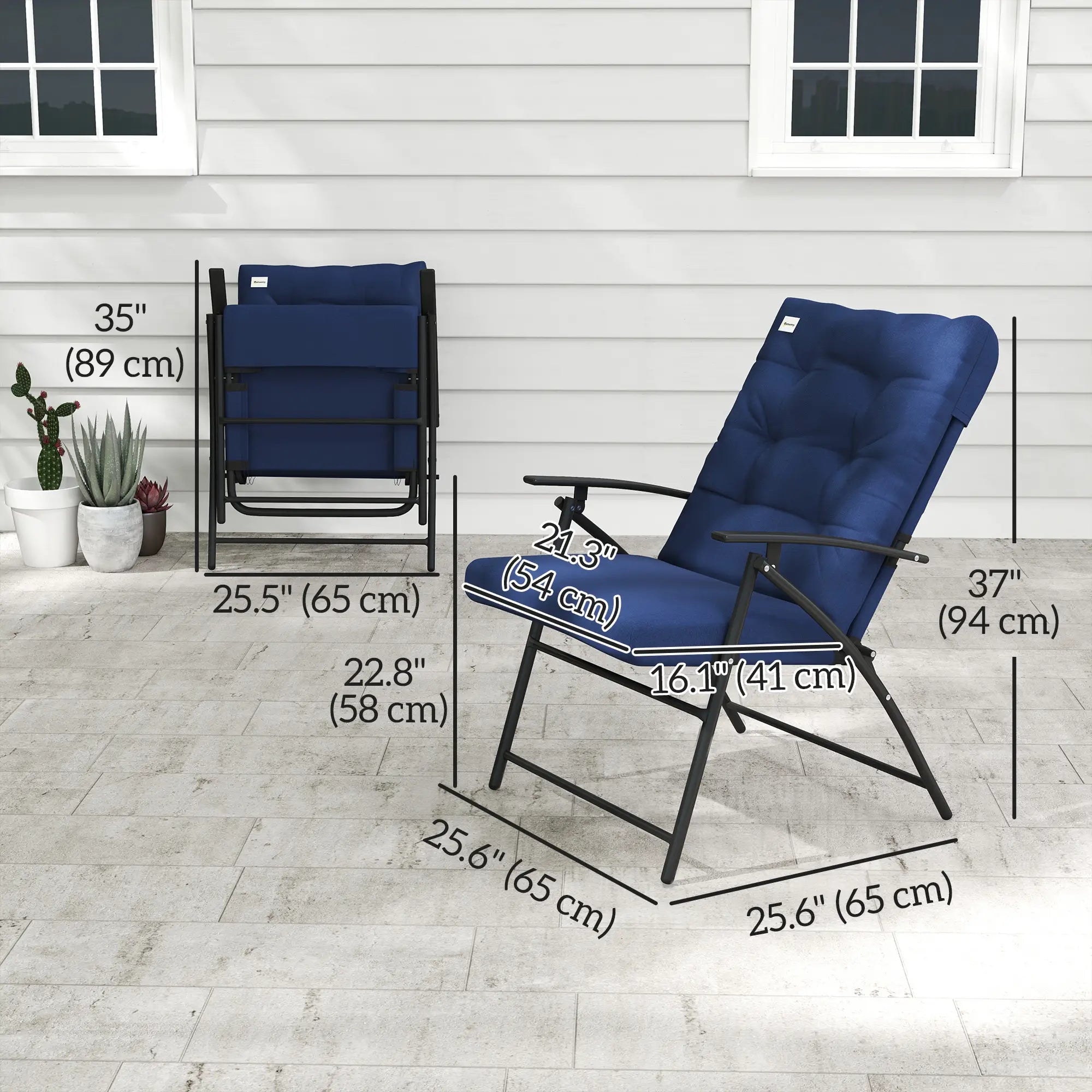 Outdoor Folding Chairs, Set of 2, Adjustable Backrest, Padded, Blue Patio Chairs at Gallery Canada