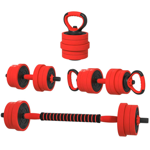 66lbs 4-in-1 Adjustable Weight Dumbbell Set, Barbell, Kettlebell, Red