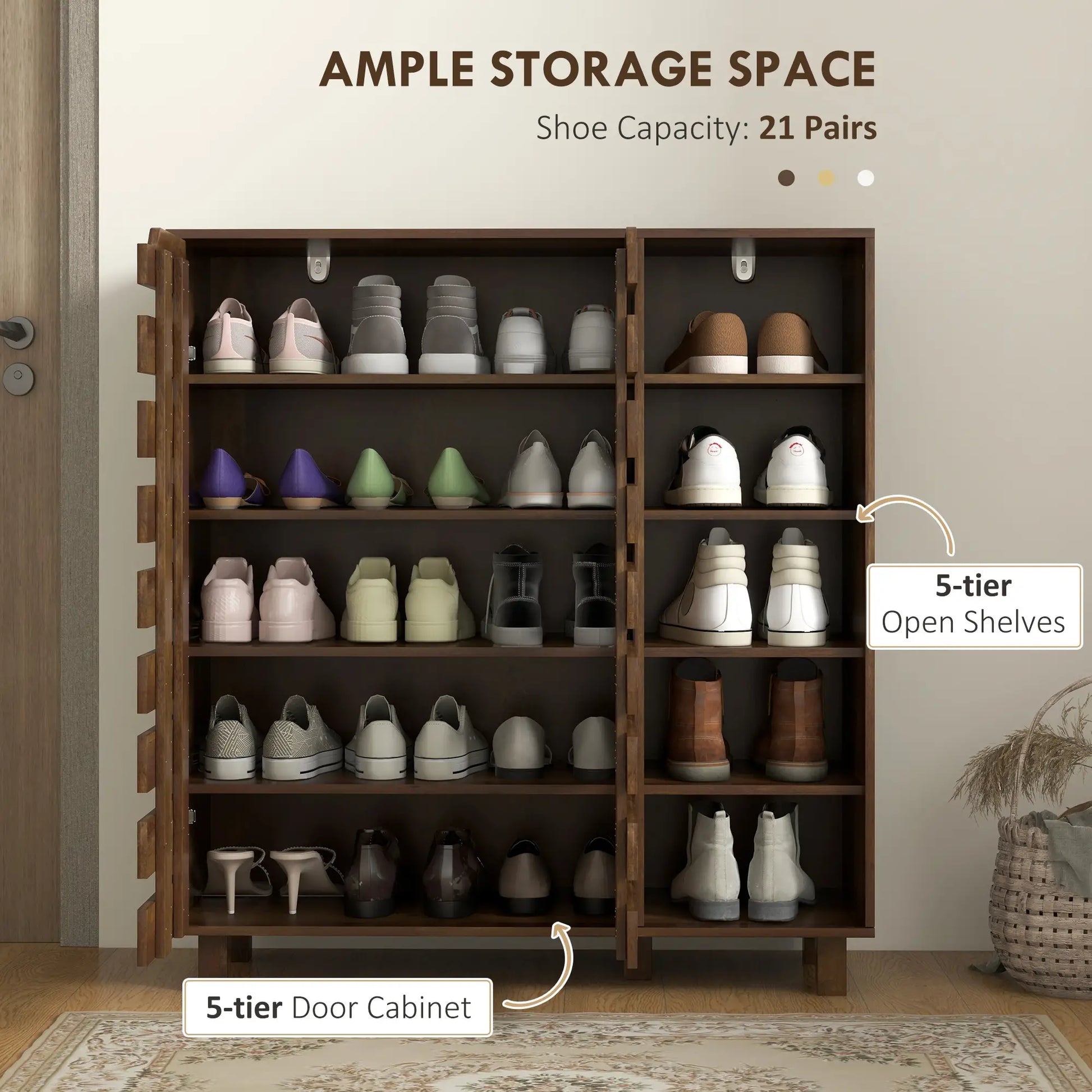 21 Pair Shoe Cabinet, 5-Tier Double Door, 5-Tier Open Shelves, Brown Shoe Storage Cabinets & Racks at Gallery Canada