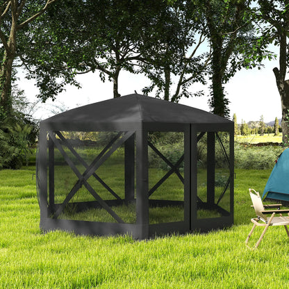 12' x 12' Hexagon Pop Up Screen Tent, Camping Shelter w/ Mesh, Carry Bag, Black Pop Up Canopies at Gallery Canada