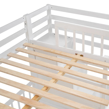 Over Twin Bunk Bed with Desk, Drawers, Shelves, 98" L x 80" W x 64.5" H, White Bed Frames at Gallery Canada