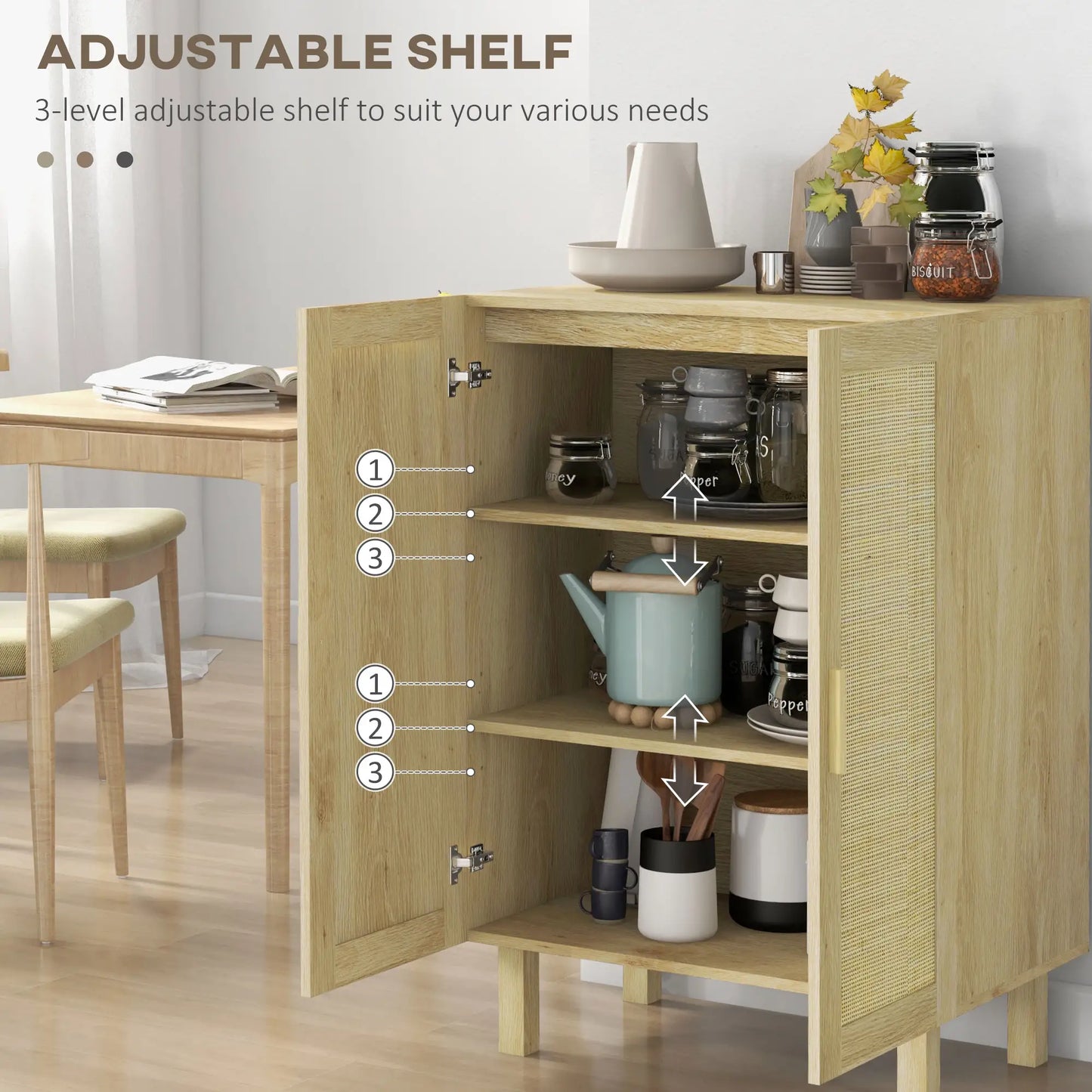 Boho Sideboard With Rattan Doors, Natural