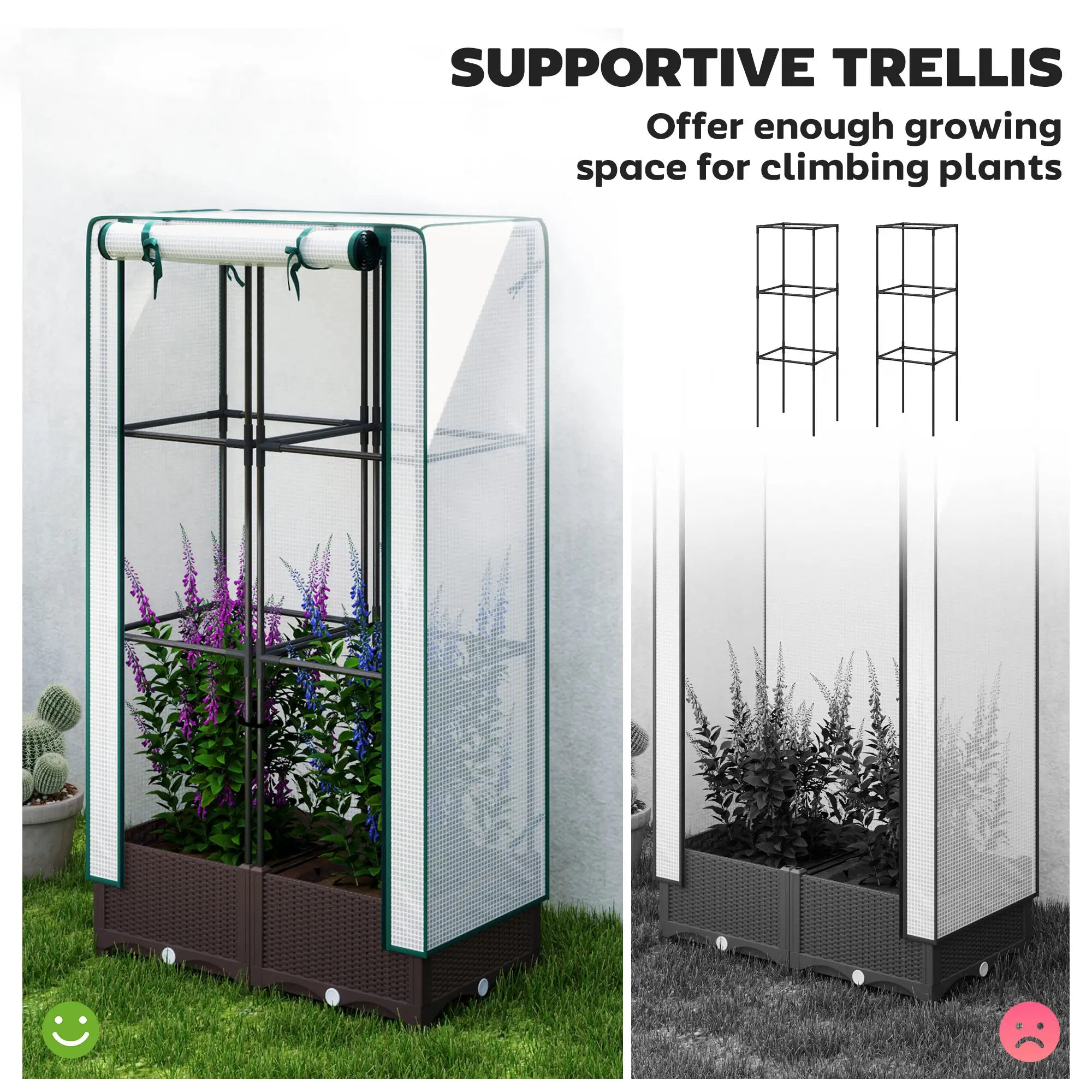 Raised Garden Bed Kit with Trellis, PE Cover, Zipper Door, 31.5 x 15.7 x 48.8 Inch, Brown Raised Garden Beds at Gallery Canada