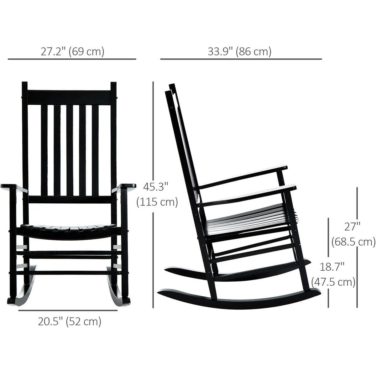 Wooden Rocking Chair Outdoor Patio Garden, Reclining Seat, Black Outdoor Rocking Chairs at Gallery Canada