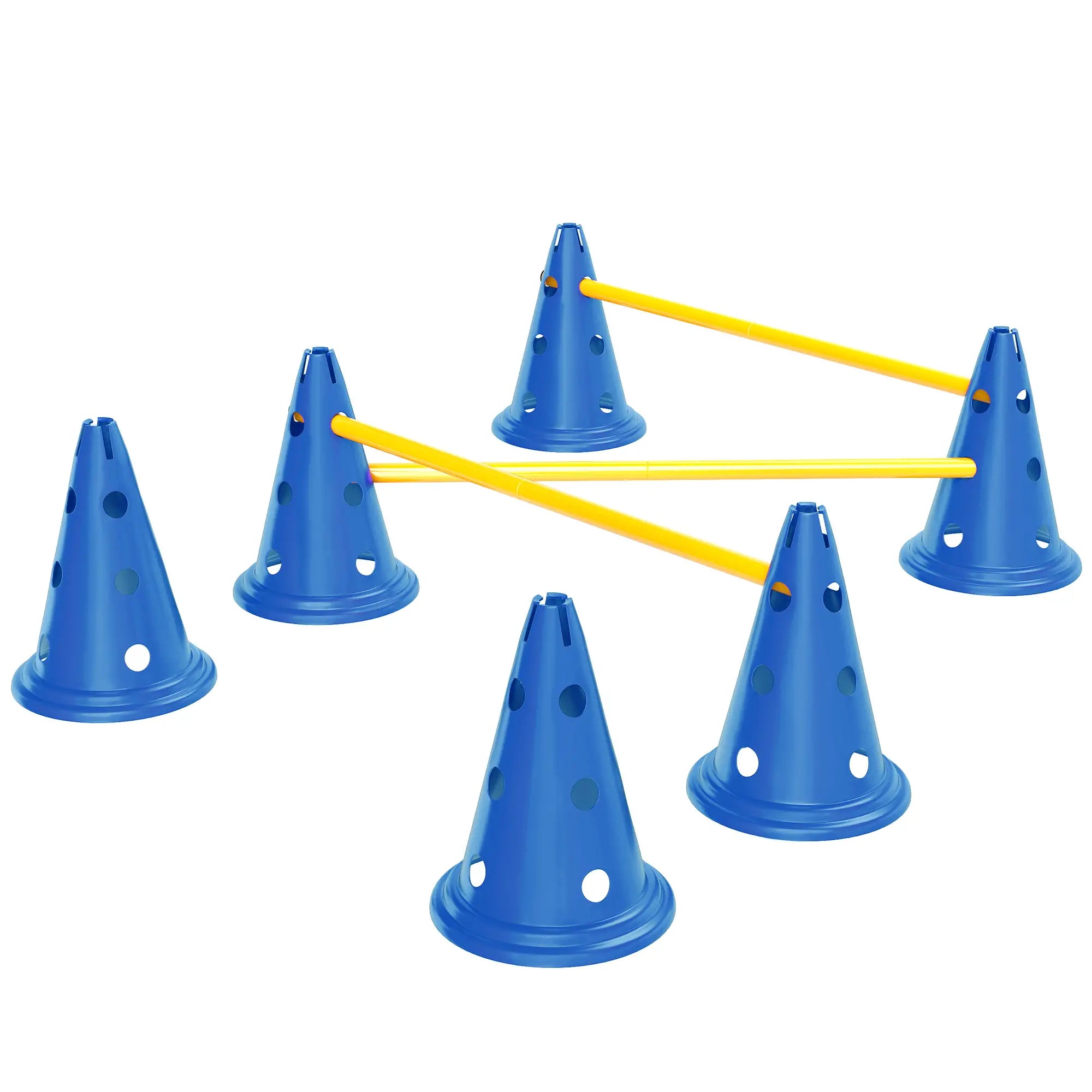 Dog Agility Hurdle Cone Set, Adjustable Obstacle Course, 6 Cones & Poles, Blue Dog Agility Training Equipment Blue, Yellow at Gallery Canada