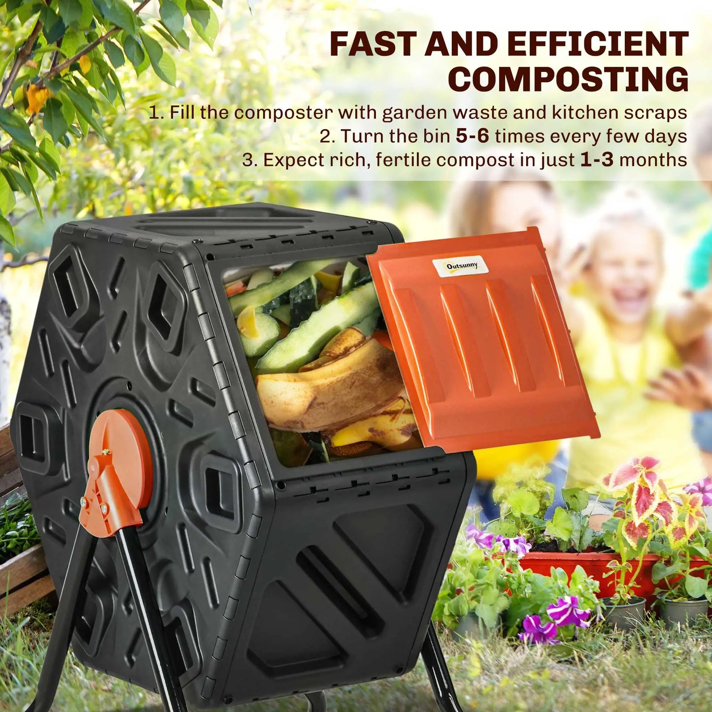 Rotating Composter Bin, 17 Gallon, 24 Vents, Steel Legs, Orange Outdoor Compost Bin at Gallery Canada