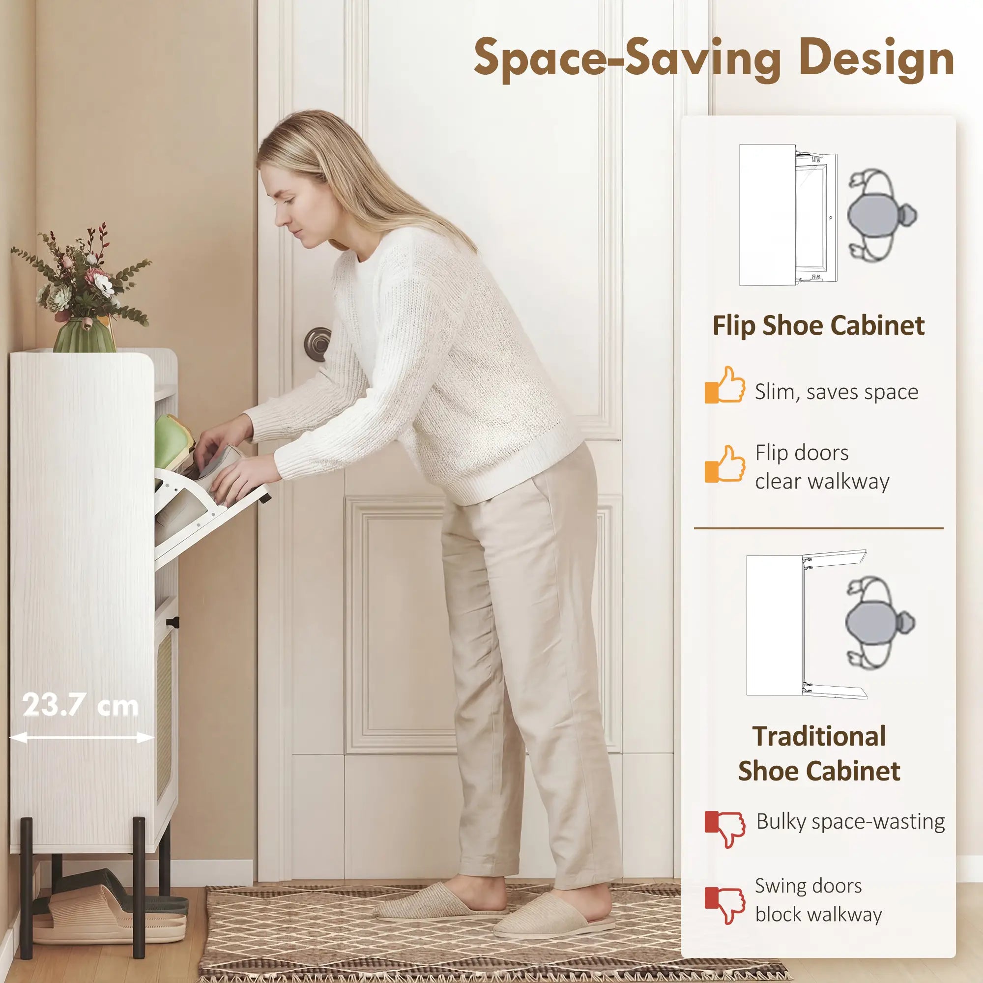 Shoe Cabinet With 2 Flip Drawers, Narrow, White Shoe Storage Cabinets & Racks at Gallery Canada