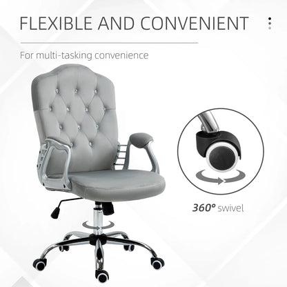 Velvet Office Chair, Button Tufted Desk Chair, Adjustable Height, Grey Executive & Manager Chairs at Gallery Canada