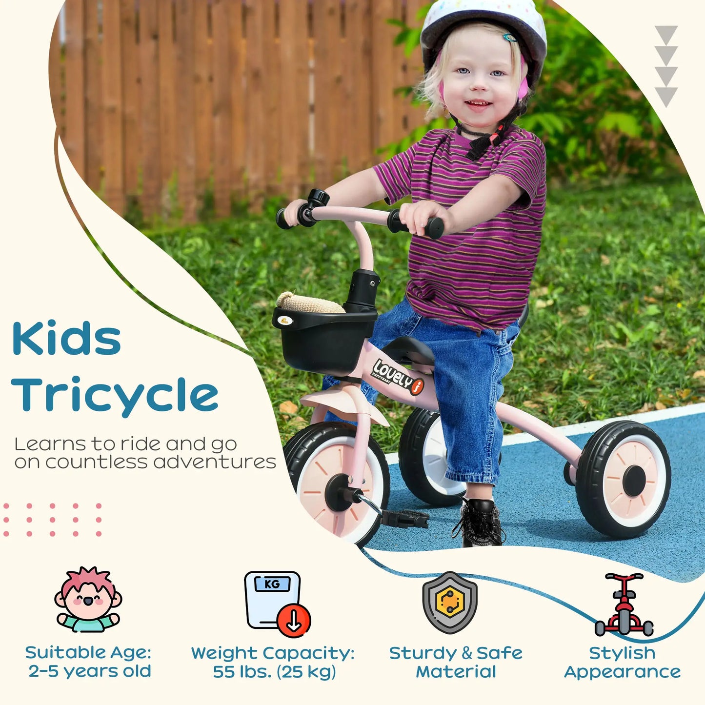 Toddler Tricycle for 2-5 Year Olds, Adjustable Seat, Basket, Bell, Pink Tricycles for Kids at Gallery Canada