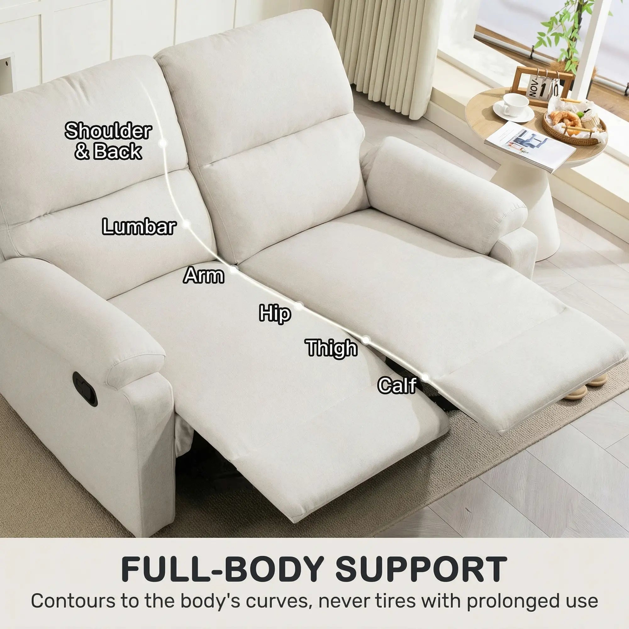 2 Seater Reclining Chair, Loveseat with Footrest, Cream White Sofas & Reclining Chairs at Gallery Canada