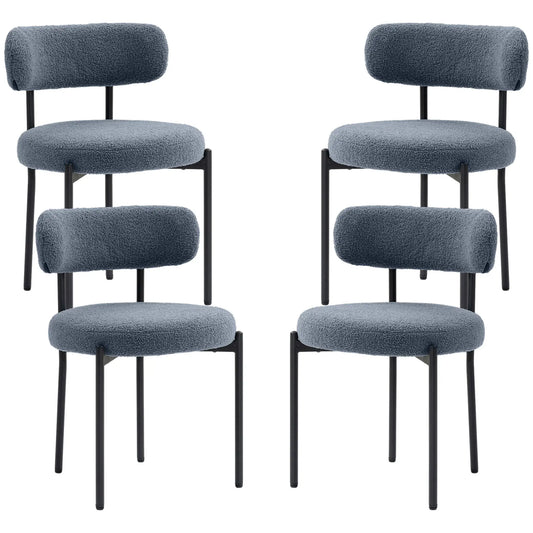 4 Pc Kitchen Chairs, Modern Dining, Berber Fleece Upholstery, Steel Legs, Grey