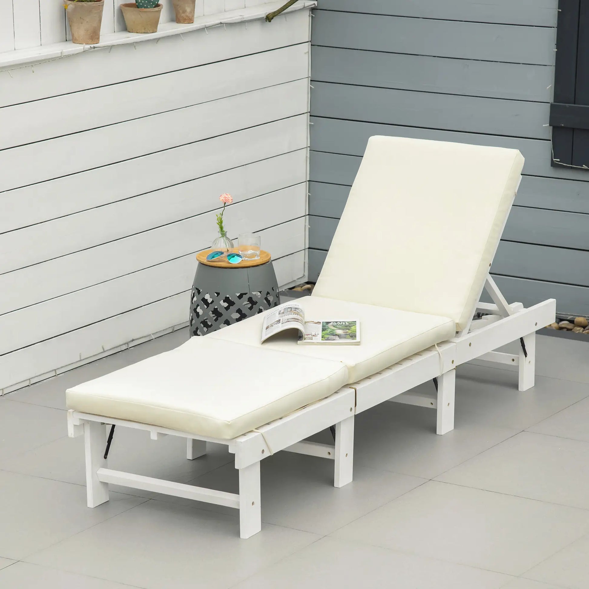 Wooden Folding Chaise Lounge, Outdoor Chair, Adjustable Back, White Chaise Loungers at Gallery Canada