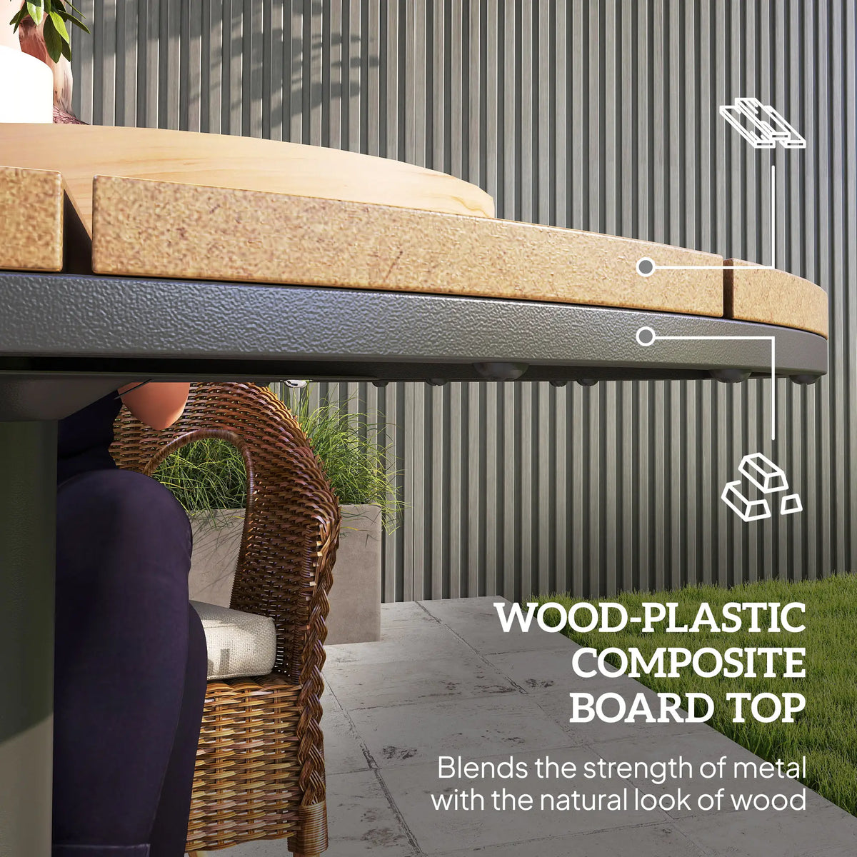 28" Round Outdoor Side Table, Slatted Design, Weather Resistant, Natural Patio Side Tables at Gallery Canada