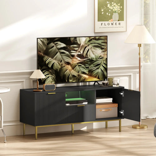 Modern TV Console For 40 Inch TVs, Smart RGB LED Lights, Soft Close Doors, Black
