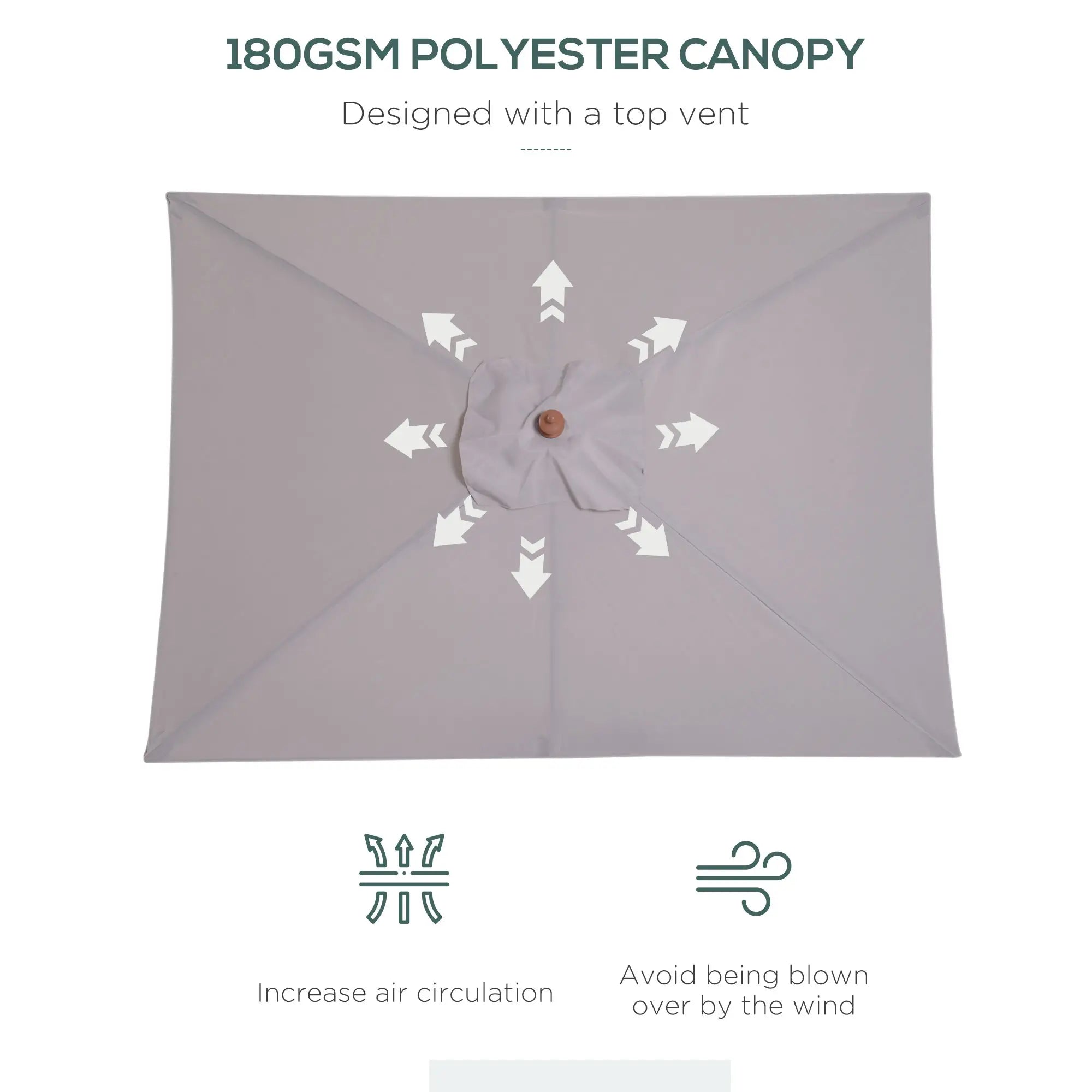 6.6 x 5ft Fir Wooden Patio Umbrella, Tilt Mechanism, 6 Ribs, Grey Sun Umbrellas at Gallery Canada