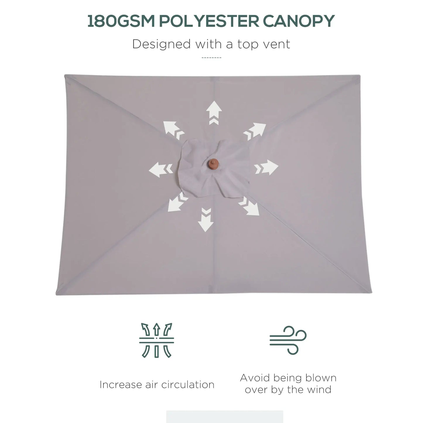 6.6 x 5ft Fir Wooden Patio Umbrella, Tilt Mechanism, 6 Ribs, Grey Sun Umbrellas at Gallery Canada