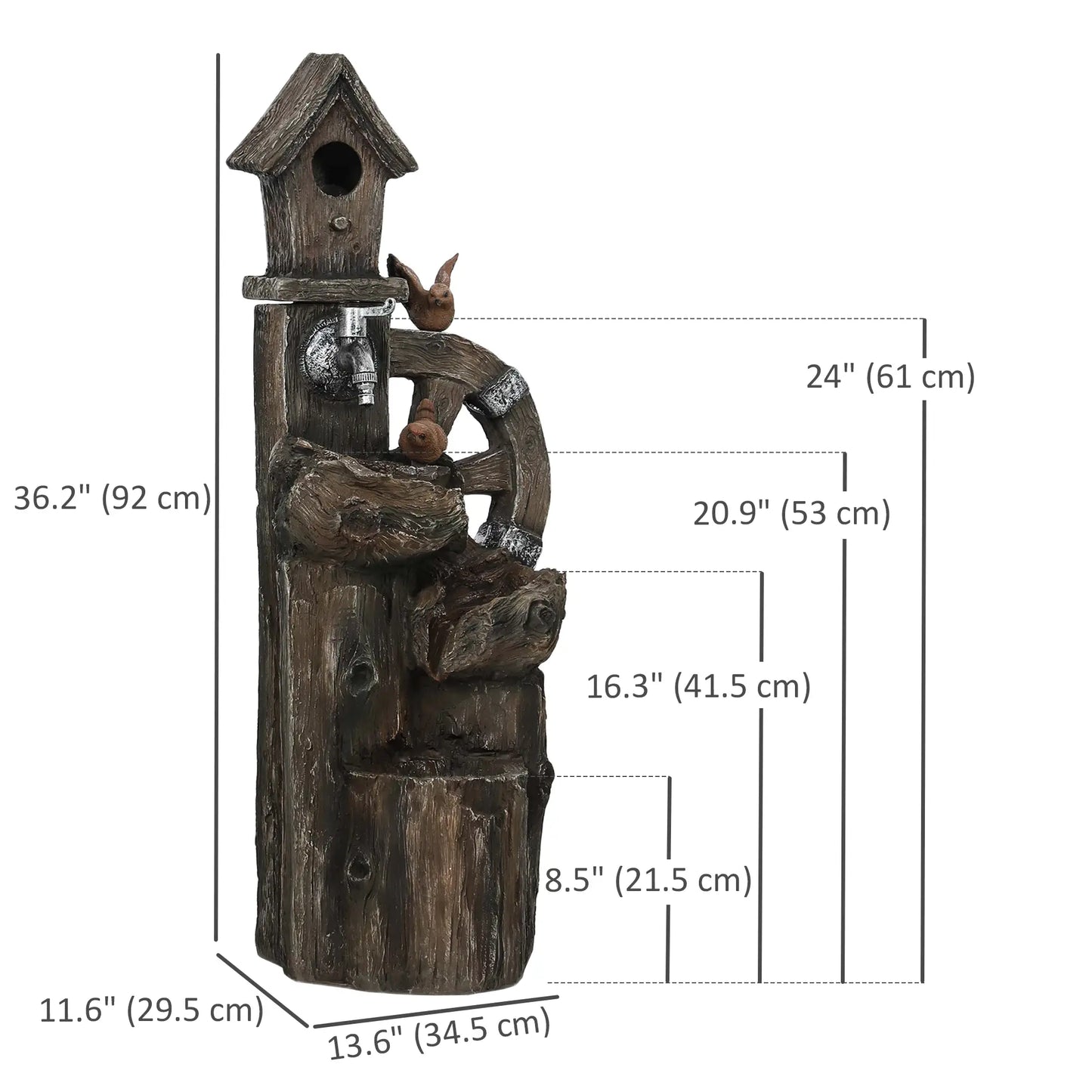 2-in-1 Outdoor Water Fountain With Birdhouse, 13.6" L x 11.6" W x 36.2" H, Mixed Colour Water Fountains at Gallery Canada